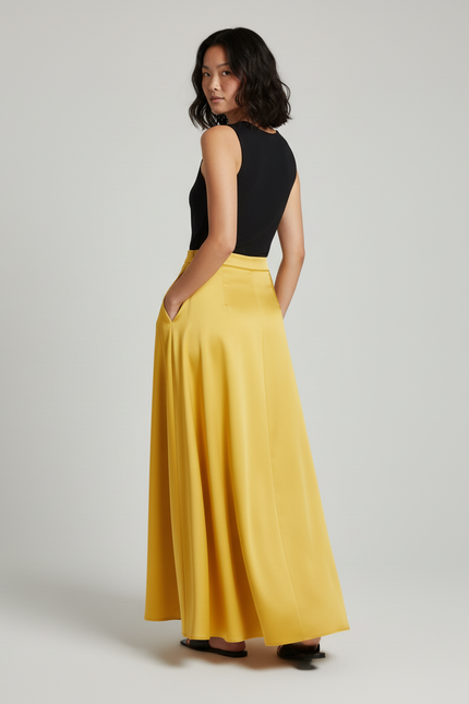 Jupe Longue Jaune Satinée Fluide