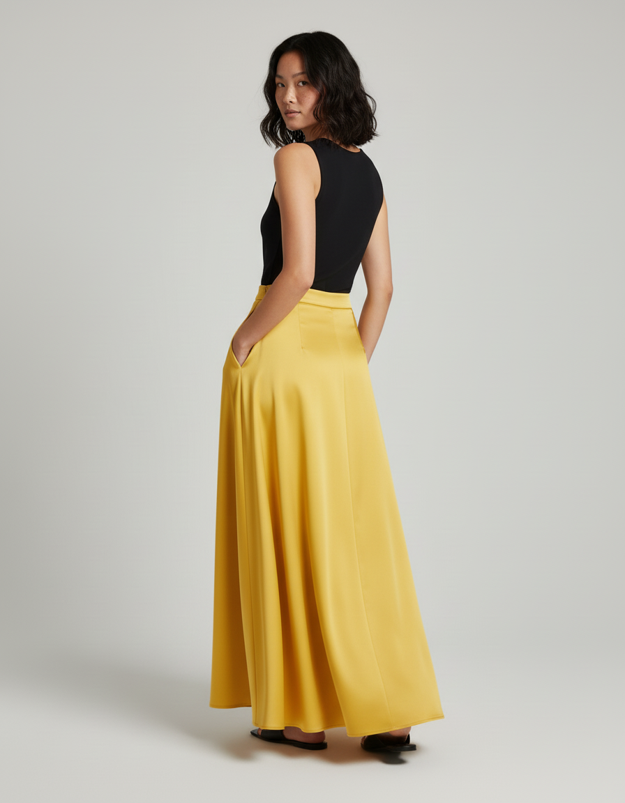 Jupe Longue Jaune Satinée Fluide