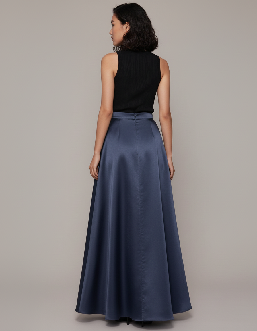 Jupe Longue Satinée Fluide Élégante Femme