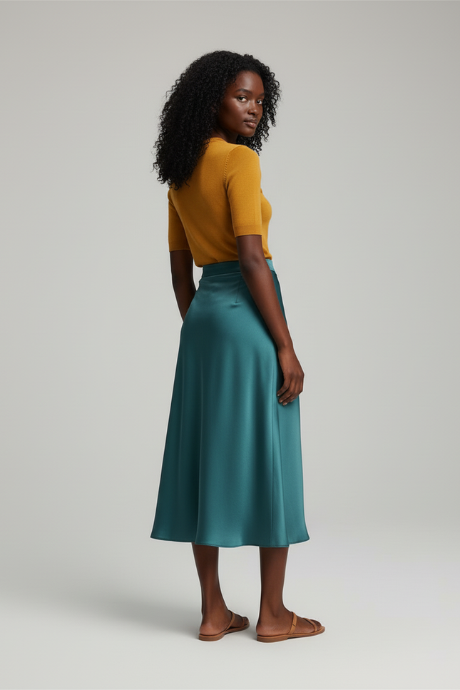 Jupe Longue Vert Canard Portefeuille Fluide