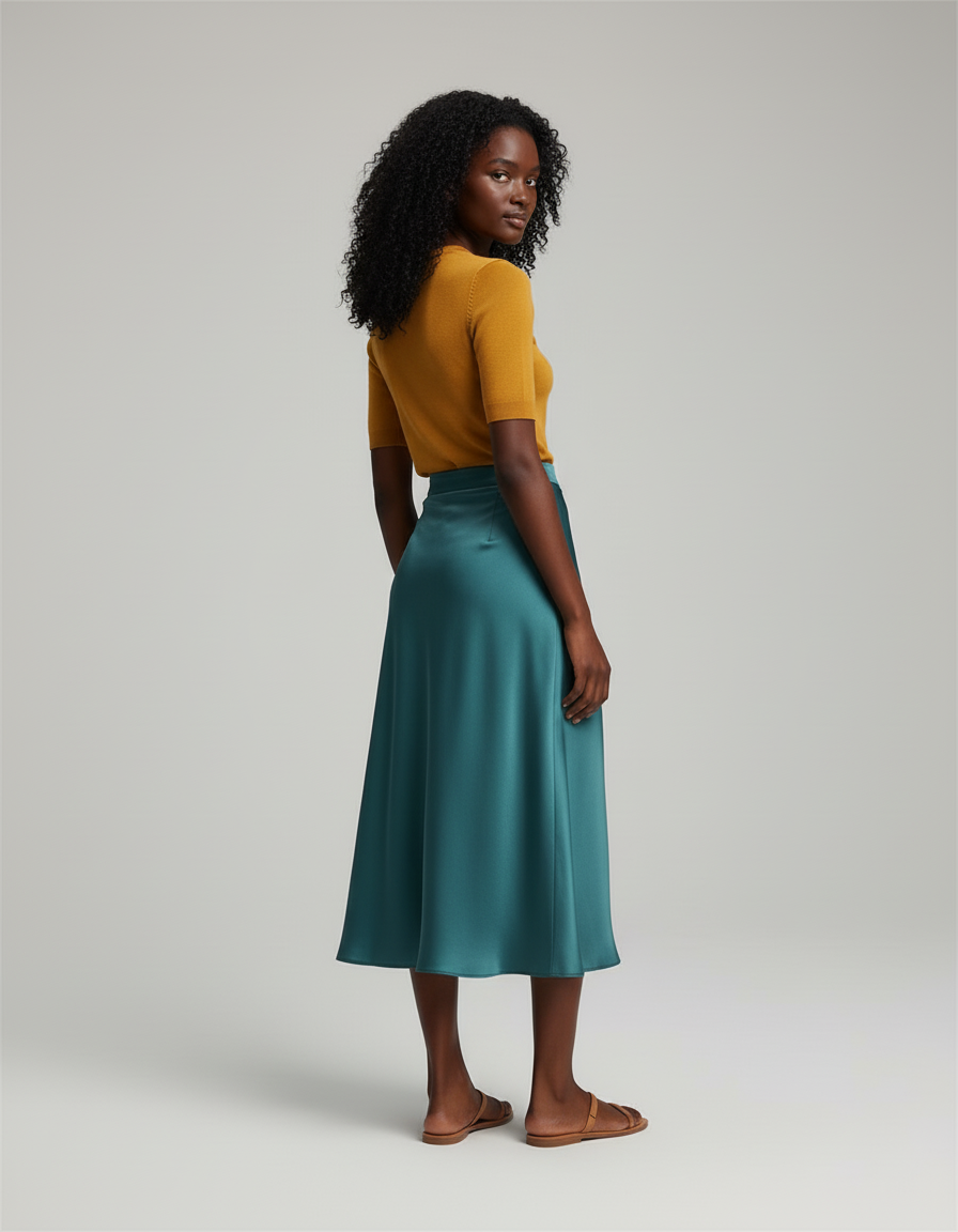 Jupe Longue Vert Canard Portefeuille Fluide