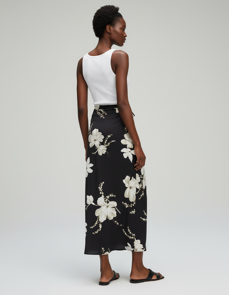 Jupe Longue Portefeuille Fleurie Fluide