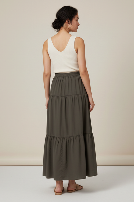 Jupe Longue Fluide Kaki Étages