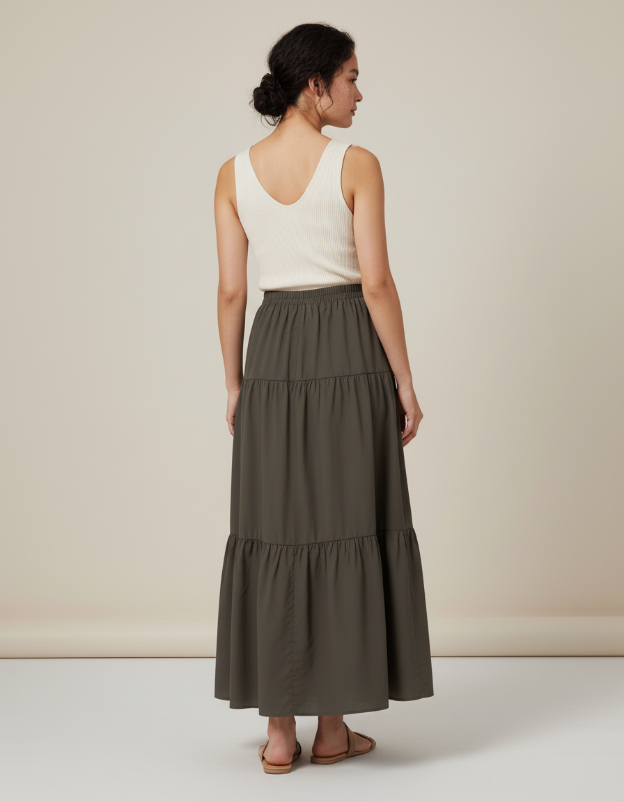 Jupe Longue Fluide Kaki Étages