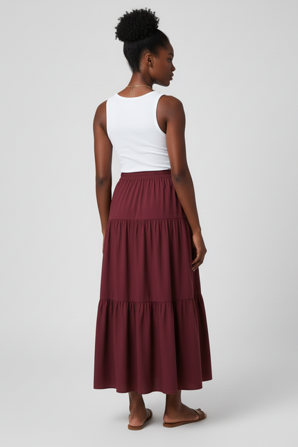 Jupe Longue Bordeaux Volants Fluide