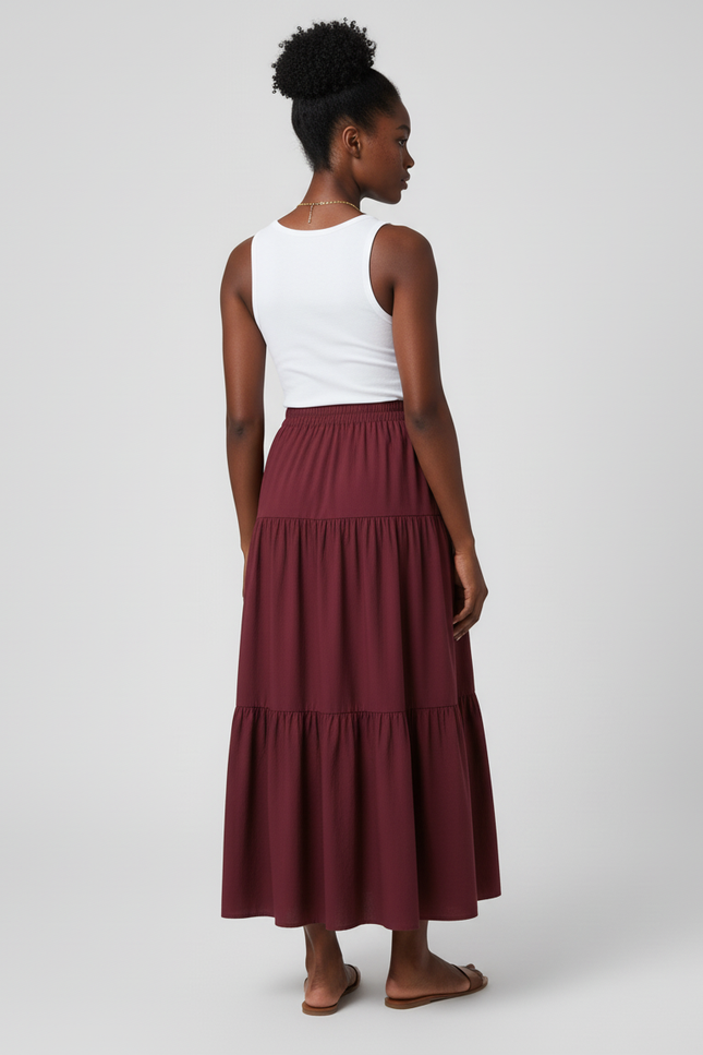 Jupe Longue Bordeaux Volants Fluide