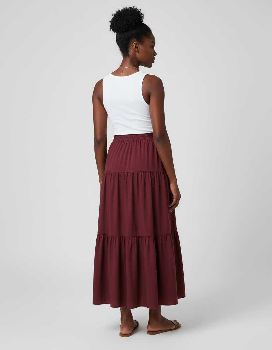 Jupe Longue Bordeaux Volants Fluide