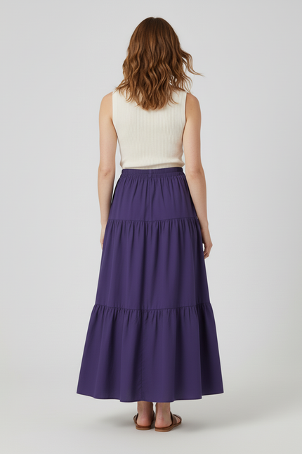 Jupe Longue Violette À Volants Fluide Chic