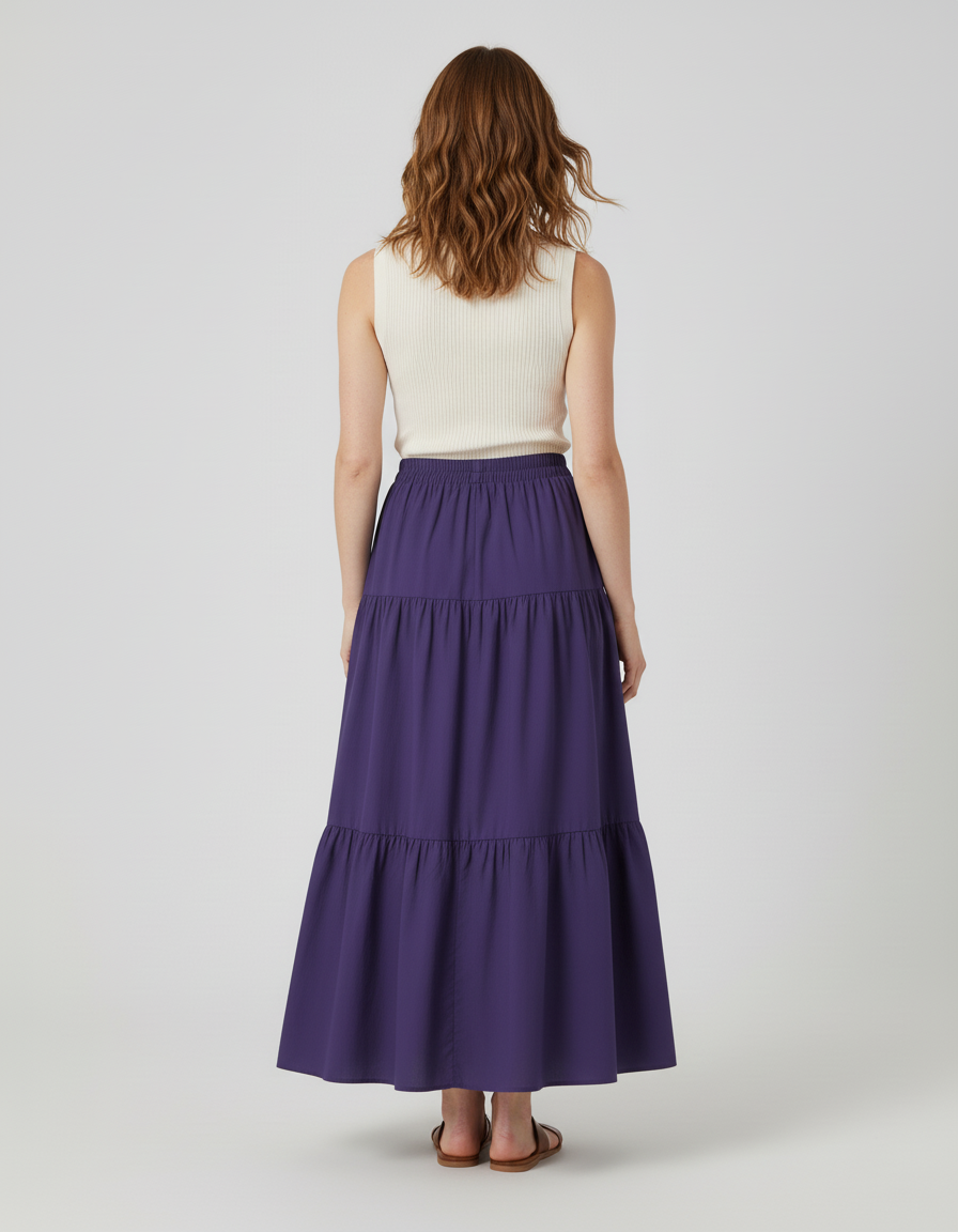 Jupe Longue Violette À Volants Fluide Chic