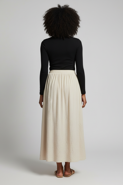 Jupe Longue Crème Texturée Bohème