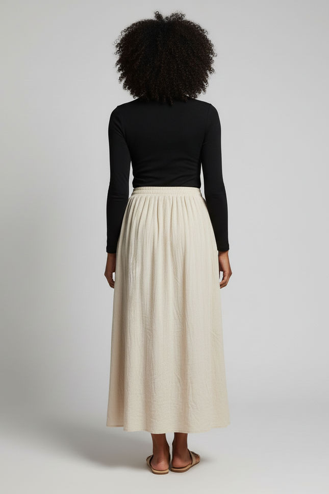 Jupe Longue Crème Texturée Bohème