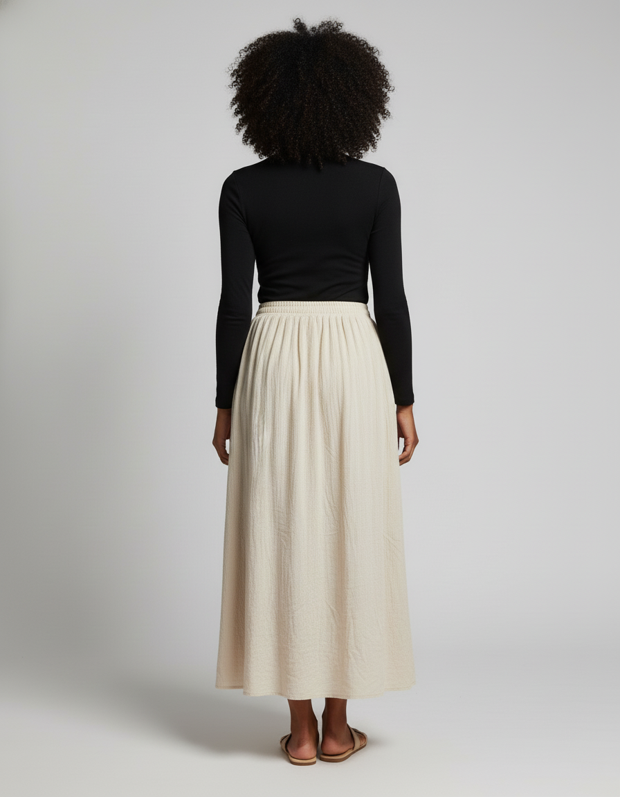 Jupe Longue Crème Texturée Bohème