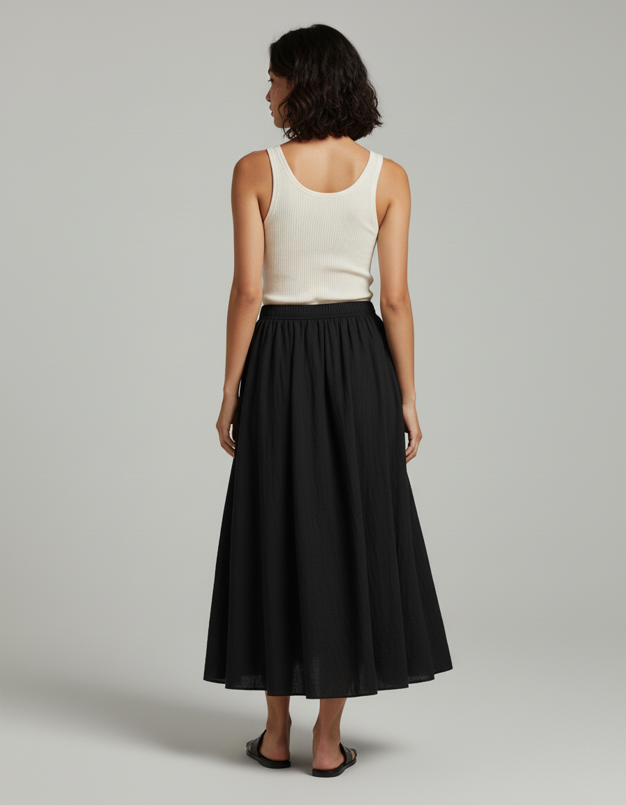 Jupe Longue Noire Coton-Lin Fluide