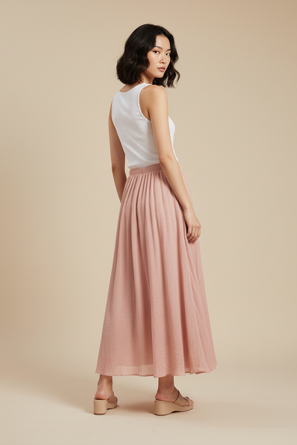 Jupe Longue Rose Plissée Fluide Chic