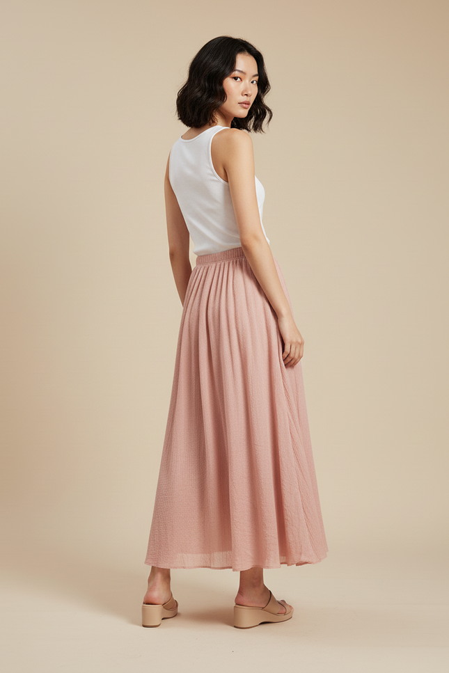 Jupe Longue Rose Plissée Fluide Chic