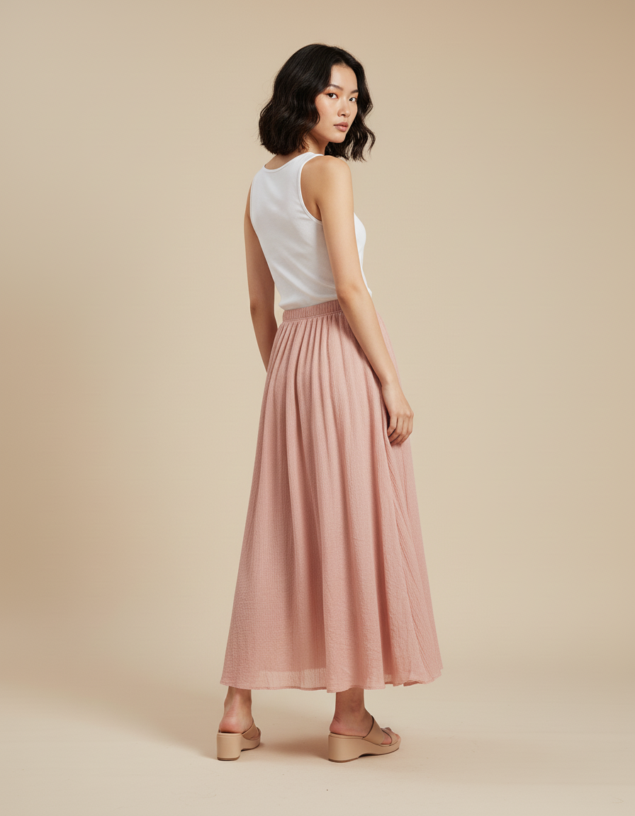 Jupe Longue Rose Plissée Fluide Chic