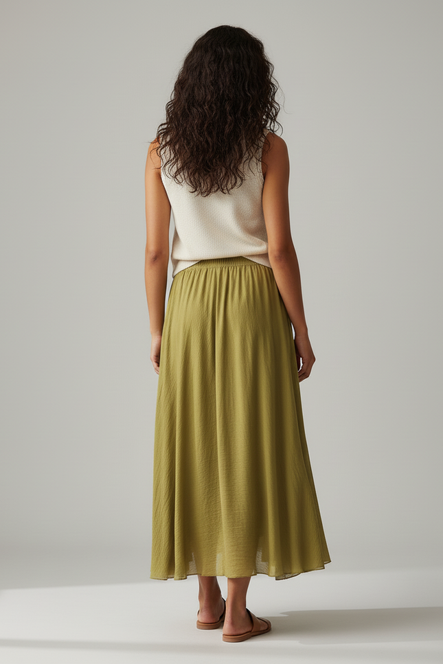 Jupe Longue Élégante Kaki Fluide