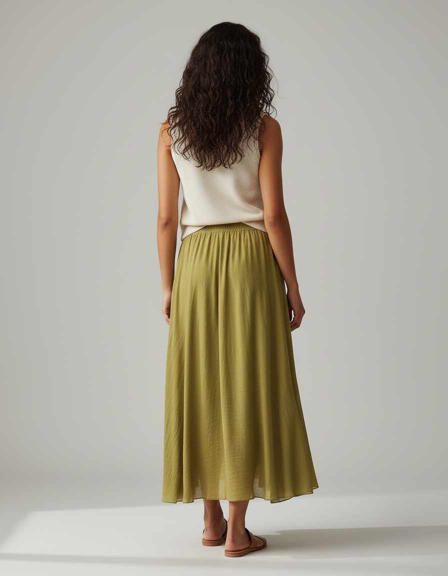Jupe Longue Élégante Kaki Fluide