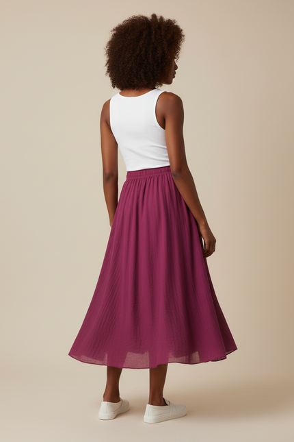 Jupe Longue Framboise Lin Fluide