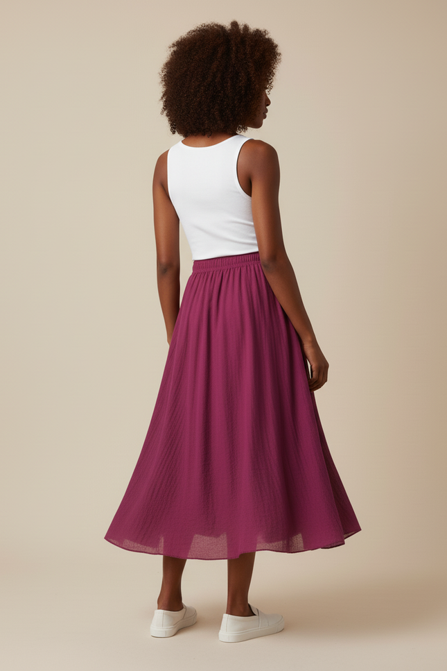 Jupe Longue Framboise Lin Fluide