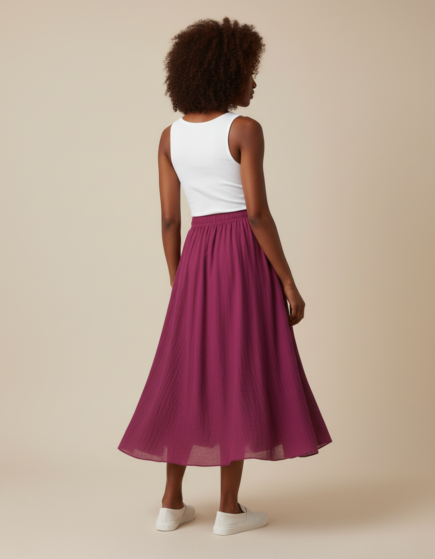 Jupe Longue Framboise Lin Fluide