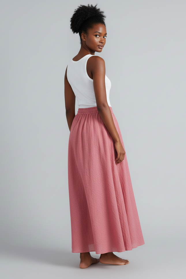 Jupe Longue Lin Rose Fluide