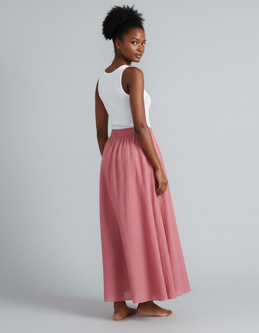 Jupe Longue Lin Rose Fluide