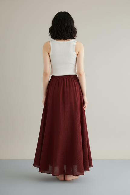 Jupe Longue Bordeaux Lin Fluide Décontractée