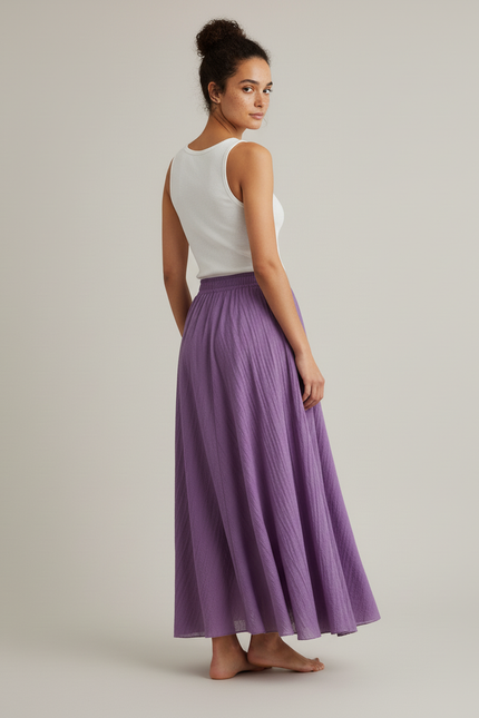 Jupe Longue Lavande Taille Haute Fluide