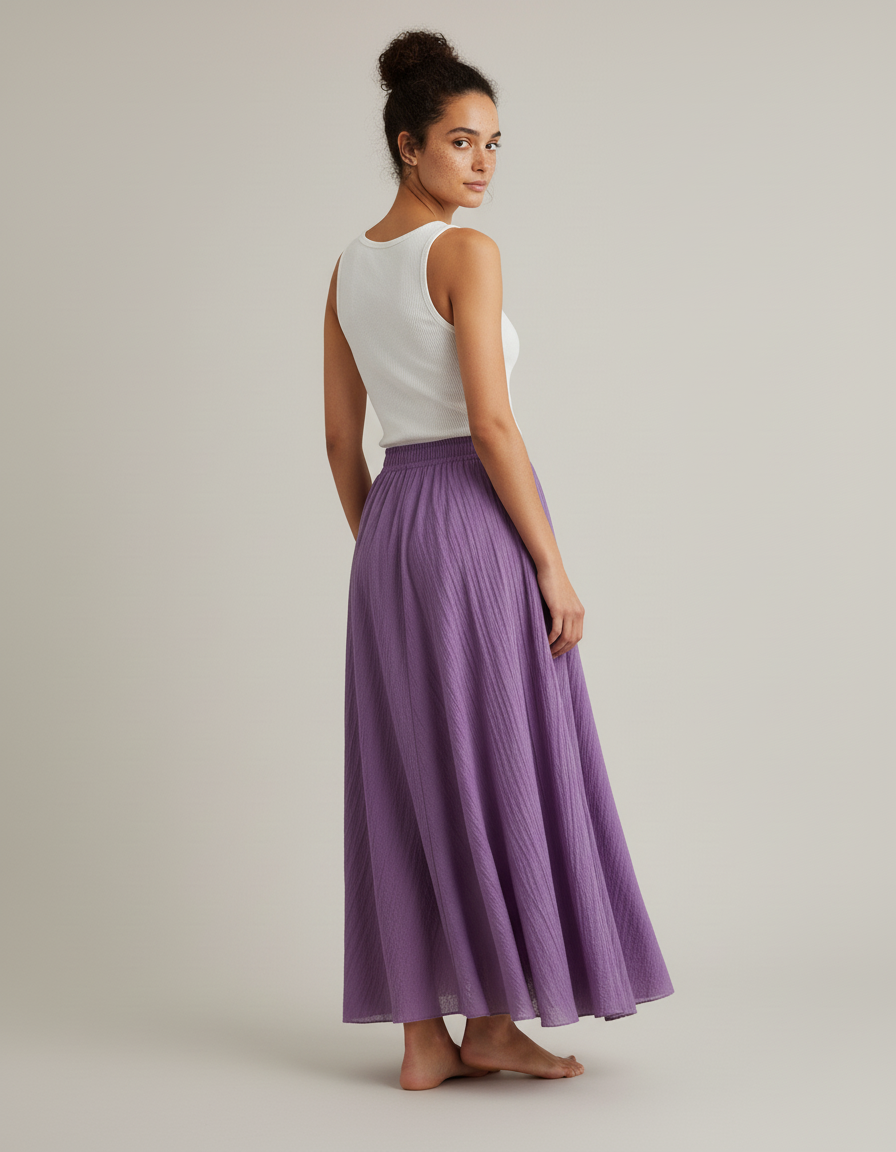 Jupe Longue Lavande Taille Haute Fluide