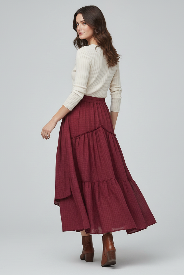 Jupe Longue Bordeaux Volantée Bohème