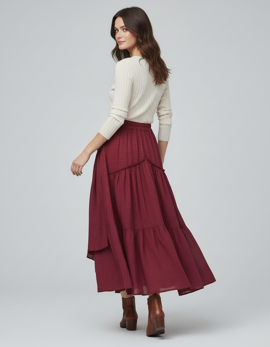 Jupe Longue Bordeaux Volantée Bohème