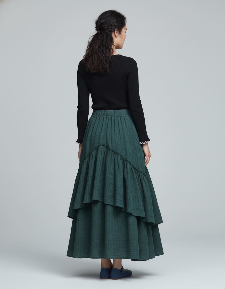Jupe Longue Verte Superposée Bohème