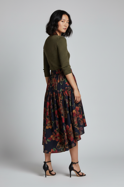 Jupe Longue Motif Floral Irrégulière Bohème Tendance