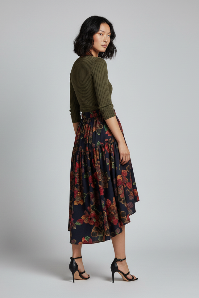 Jupe Longue Motif Floral Irrégulière Bohème Tendance