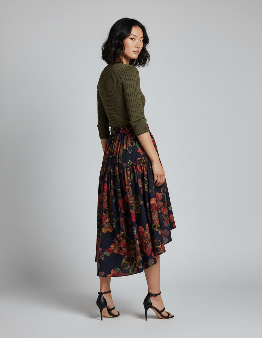 Jupe Longue Motif Floral Irrégulière Bohème Tendance