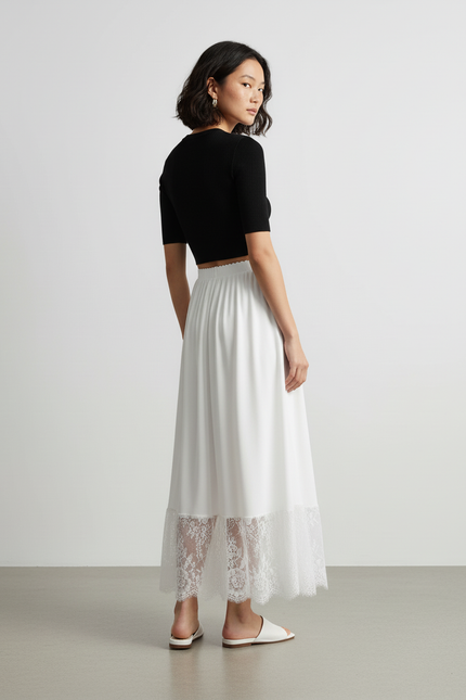 Jupe Longue Blanche Dentelle Fluide Chic