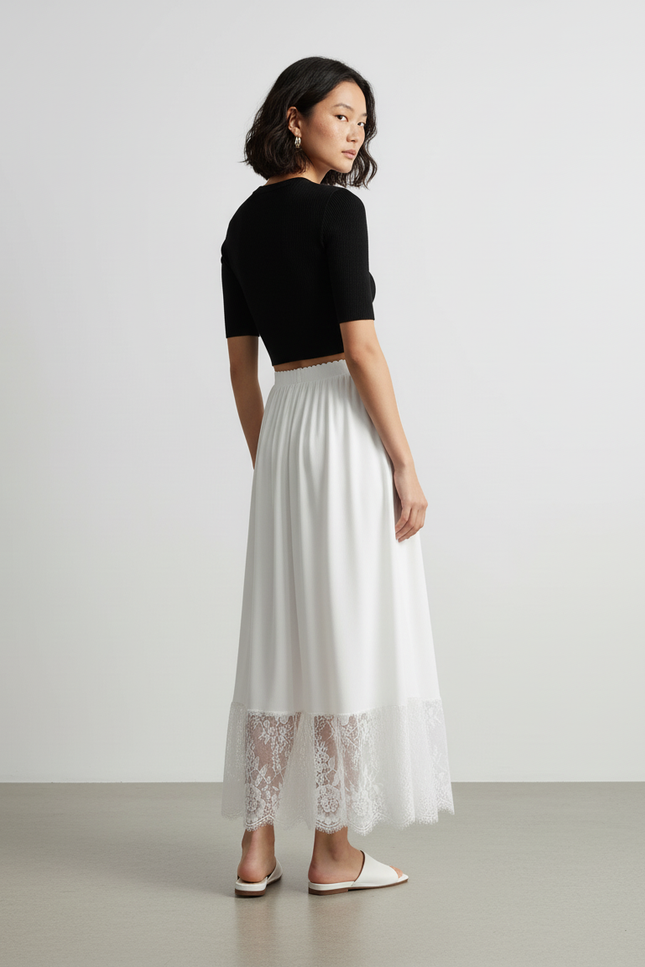 Jupe Longue Blanche Dentelle Fluide Chic