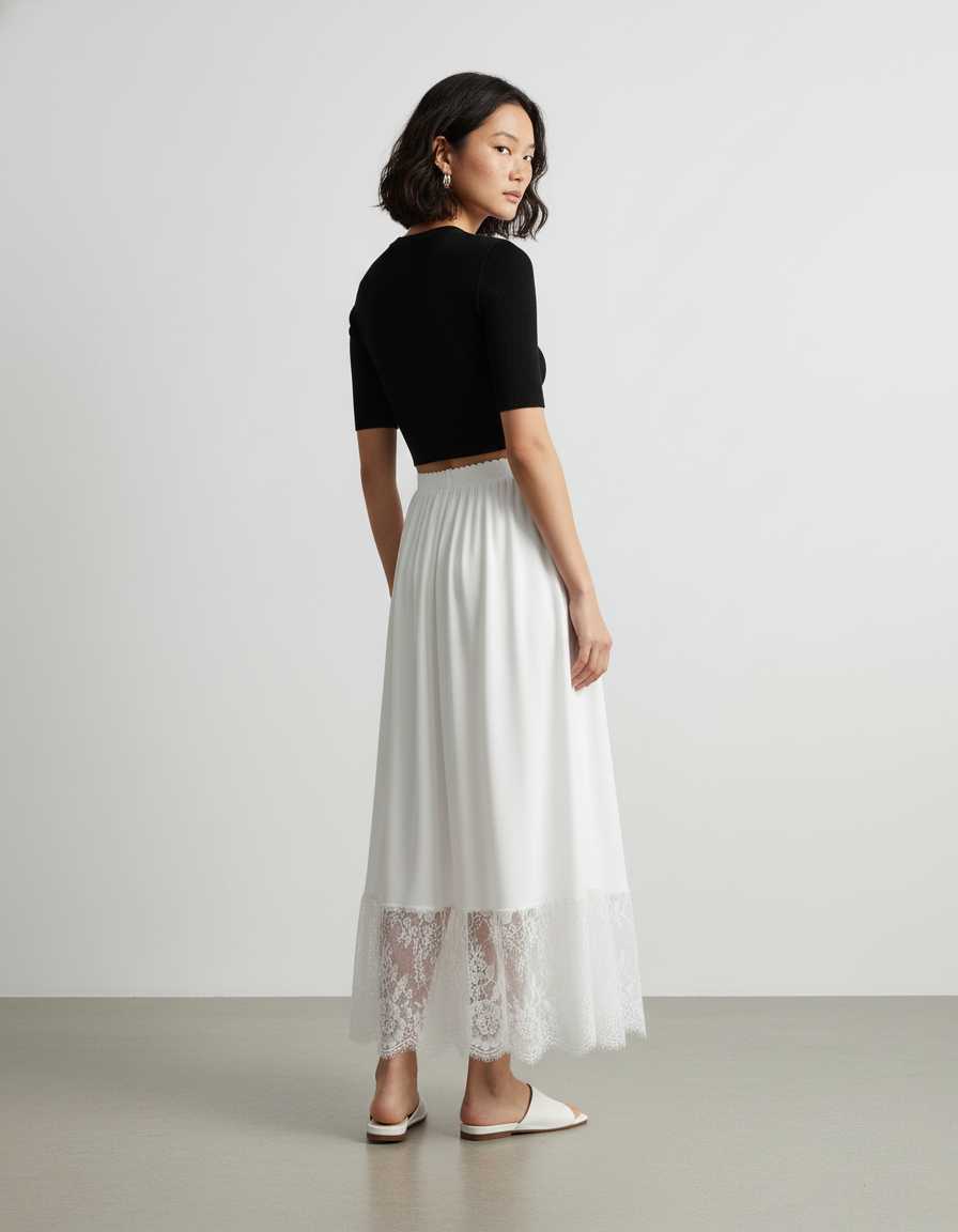 Jupe Longue Blanche Dentelle Fluide Chic