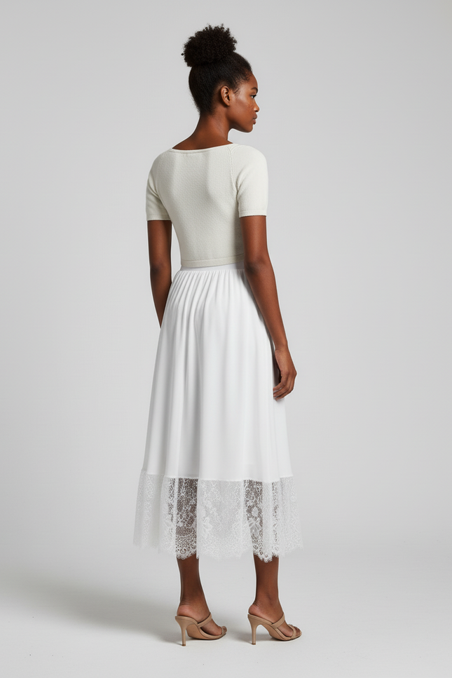 Jupe Longue Blanche Dentelle Fluide Mariage