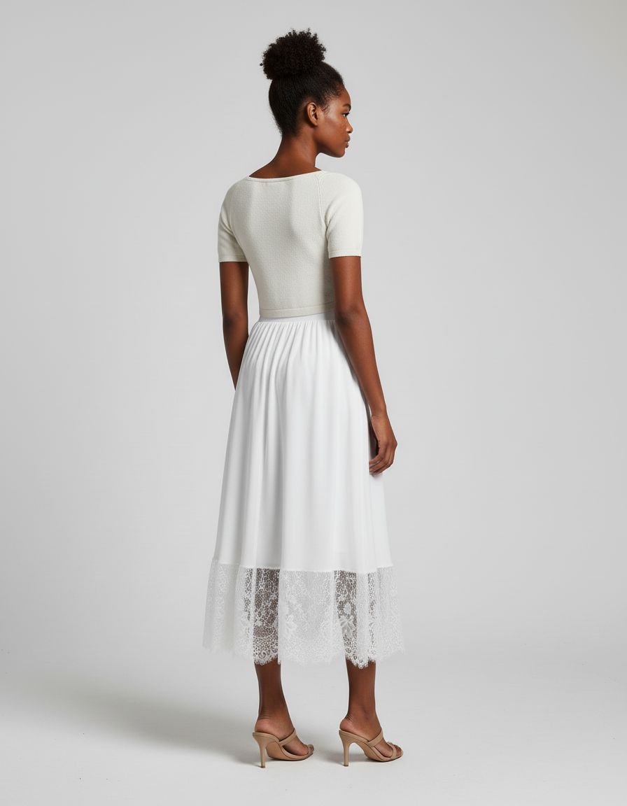 Jupe Longue Blanche Dentelle Fluide Mariage