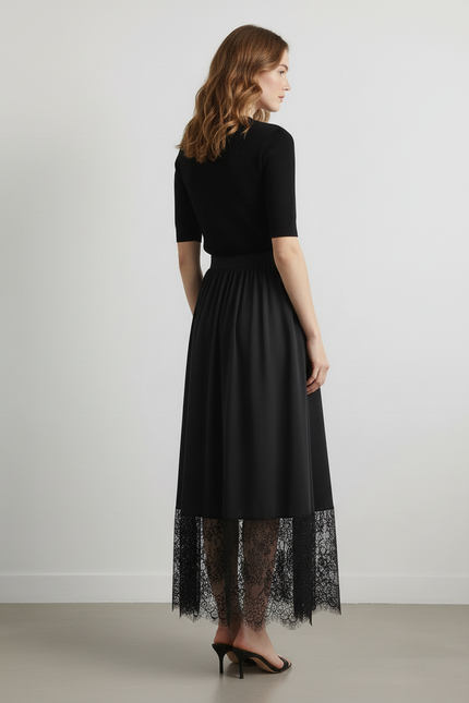 Jupe Longue Noire Dentelle Élégante Bohème