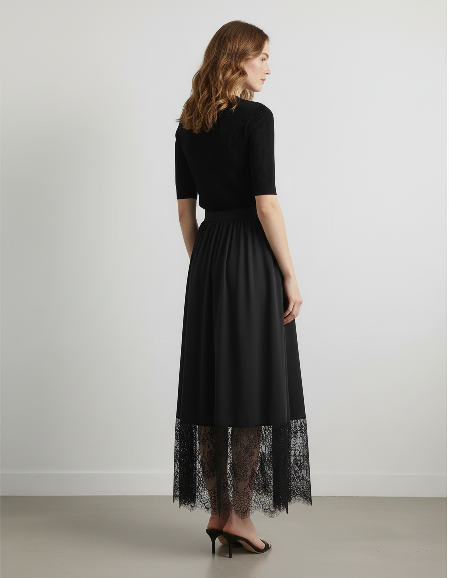 Jupe Longue Noire Dentelle Élégante Bohème