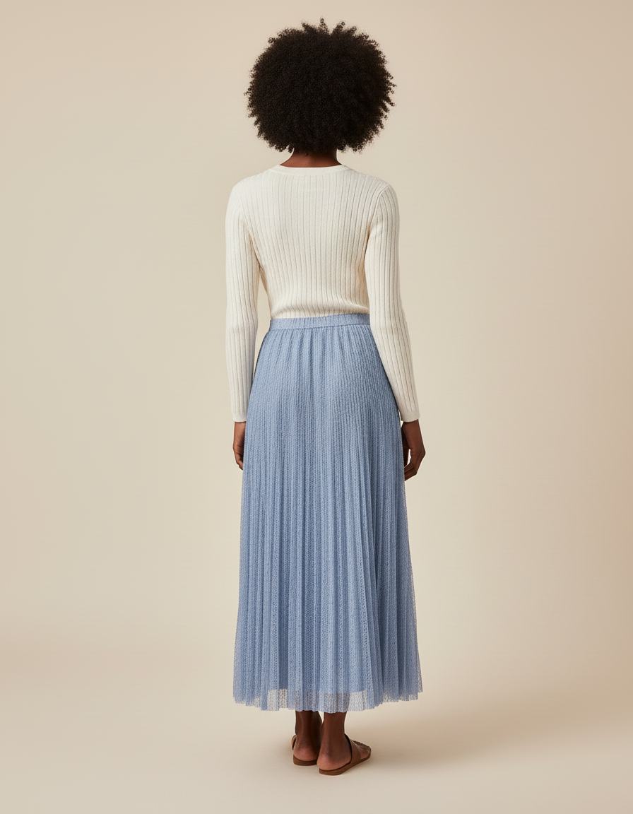 Jupe Longue Bleu Ciel Plissée