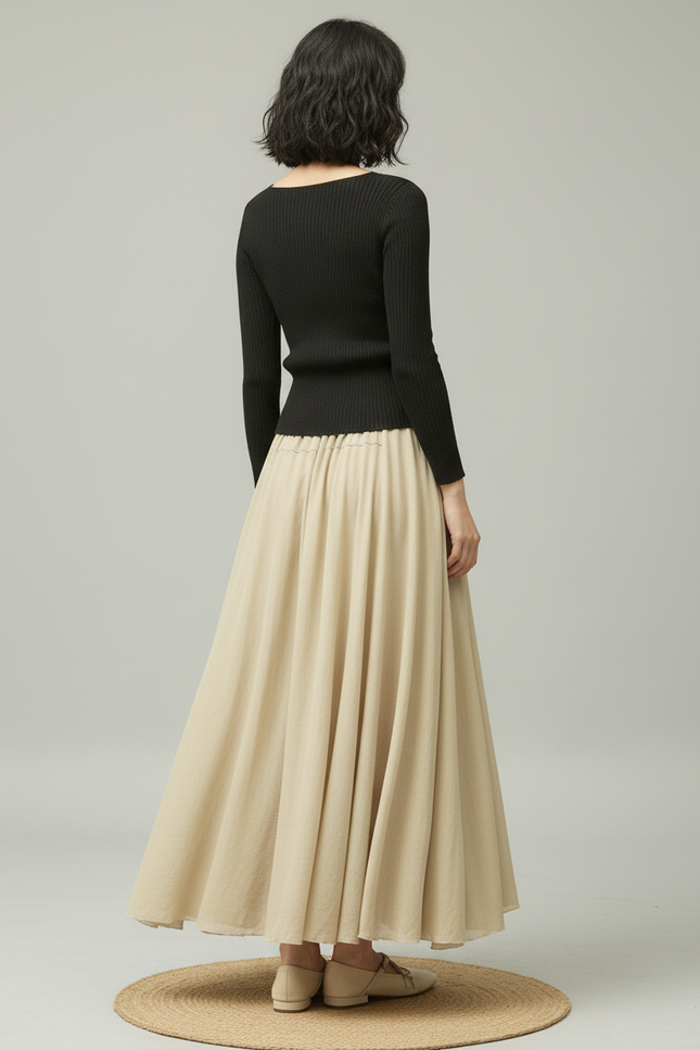 Jupe Longue Beige Fluide Bohème