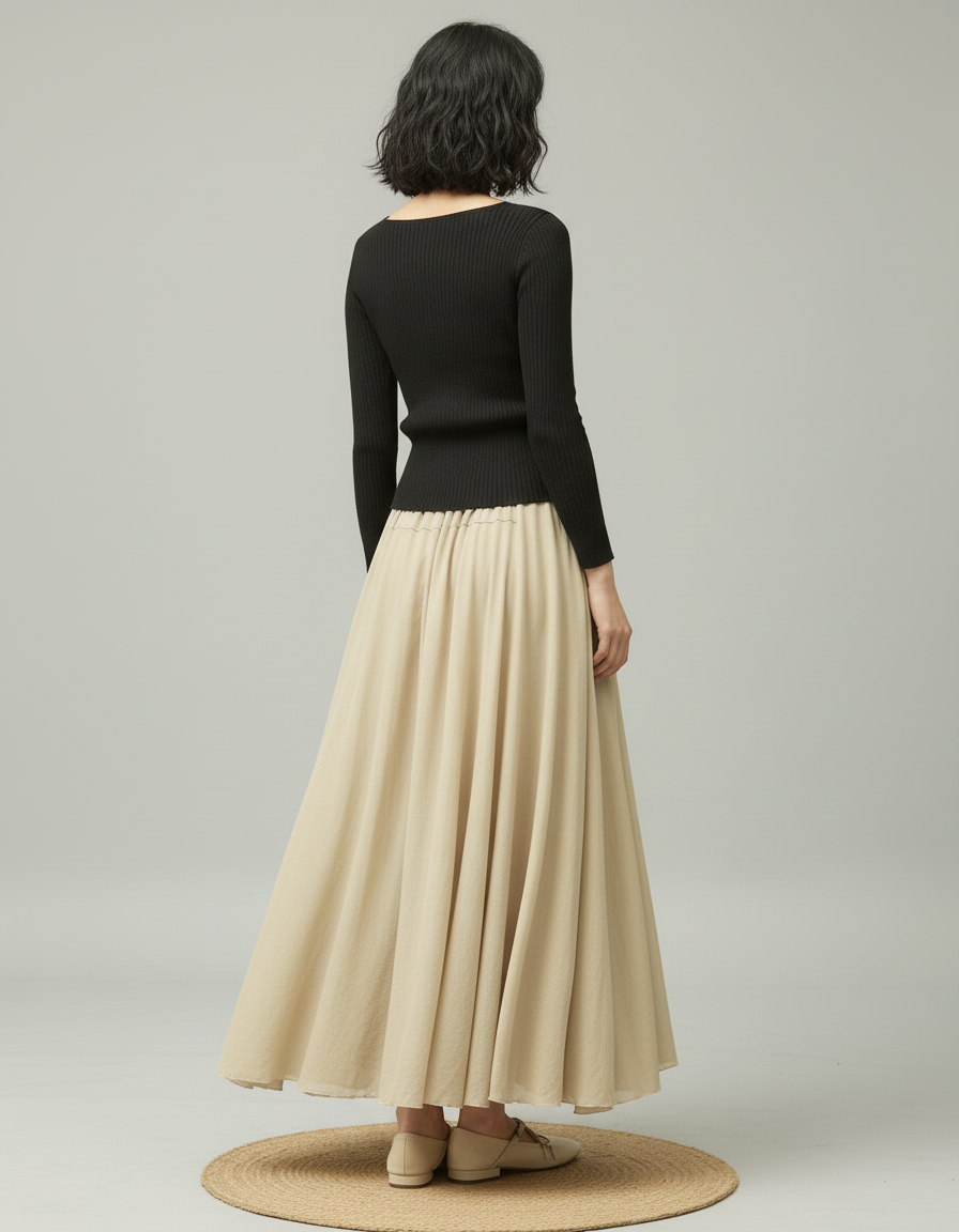 Jupe Longue Beige Fluide Bohème