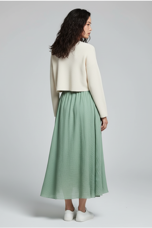 Jupe Longue Verte Fluide Bohème Femme