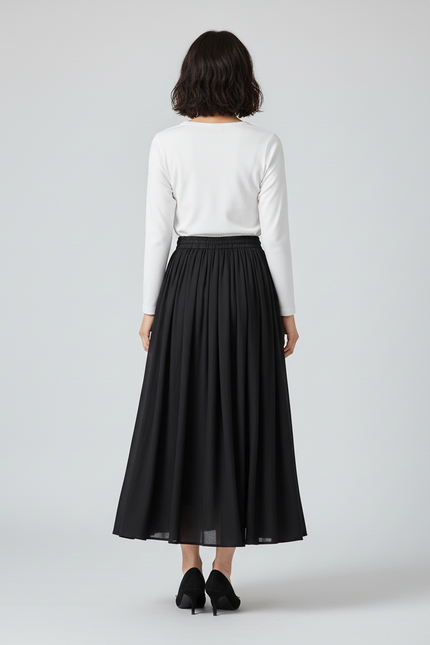 Jupe Longue Noire Fluide Décontractée Mode