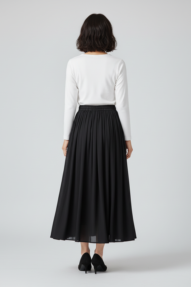 Jupe Longue Noire Fluide Décontractée Mode