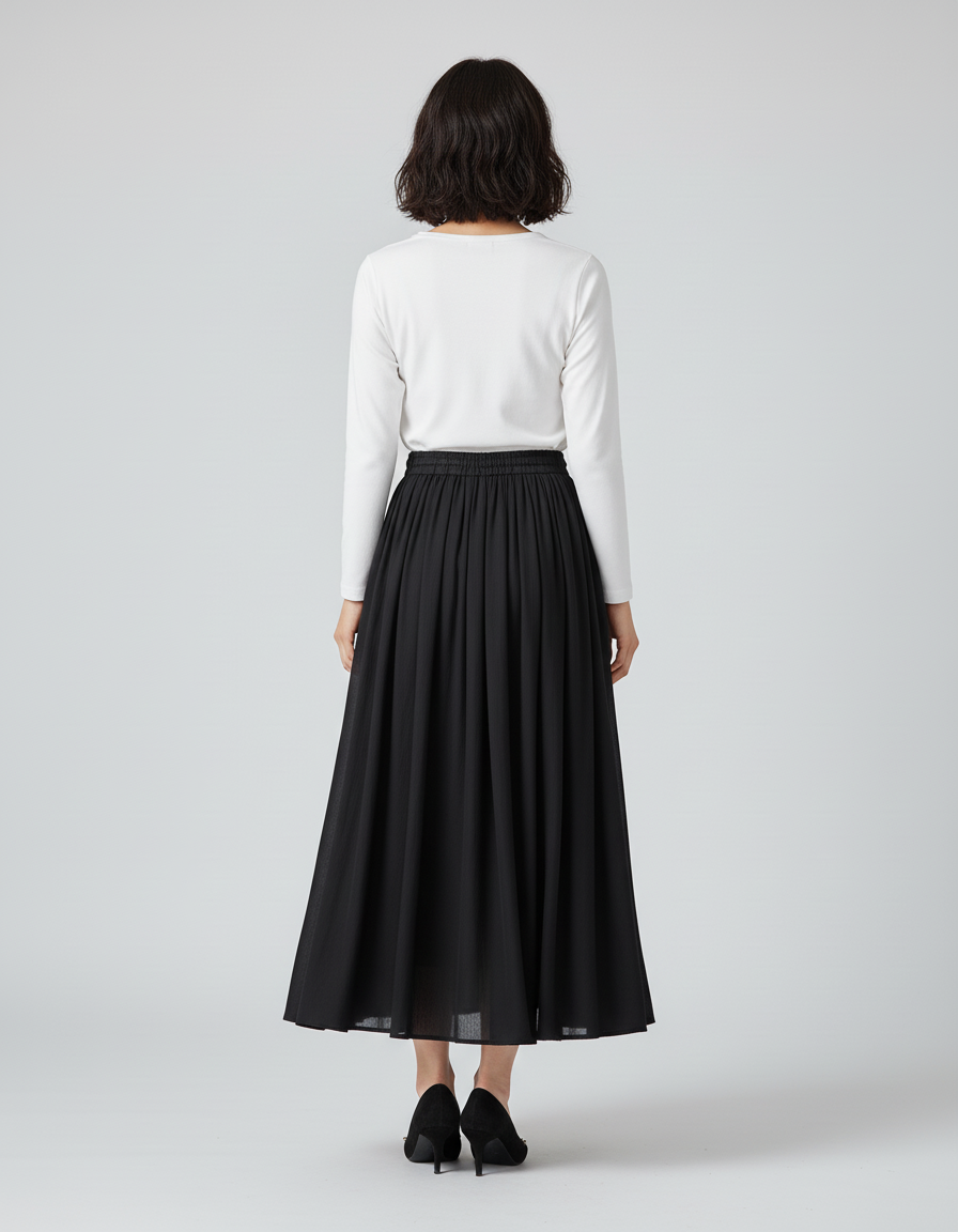 Jupe Longue Noire Fluide Décontractée Mode